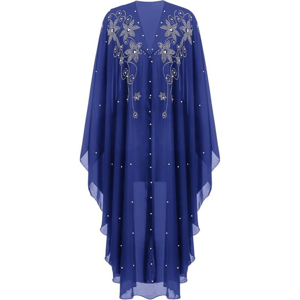 Muslim Abaya Dress Loose Beaded Embroidery Batwing Sleeves Maxi Kaftan